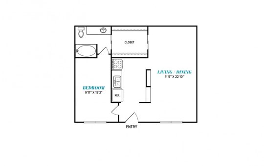 floor plan for the one bedroom apartment at The  Sophia